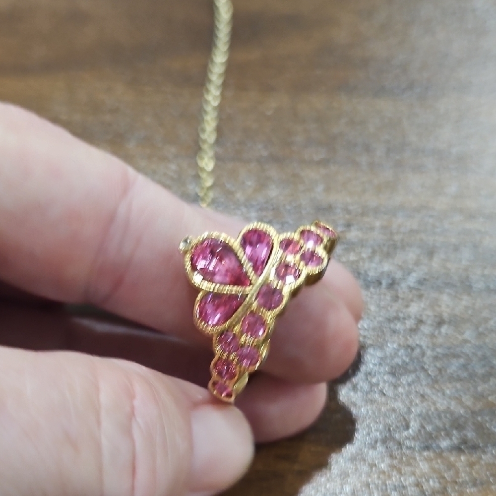 Gold and Pink Crown Pendant Necklace - Picture 4 of 7